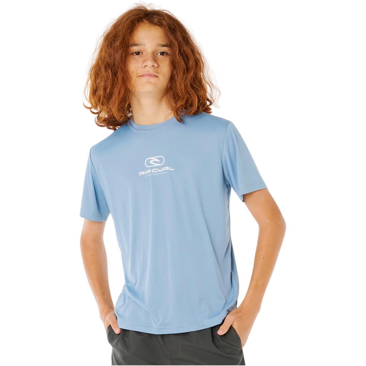 2026 Rip Curl Junior Icons Surflite UPF Short Sleeve Rash Tee 12ABRV - Faded Denim